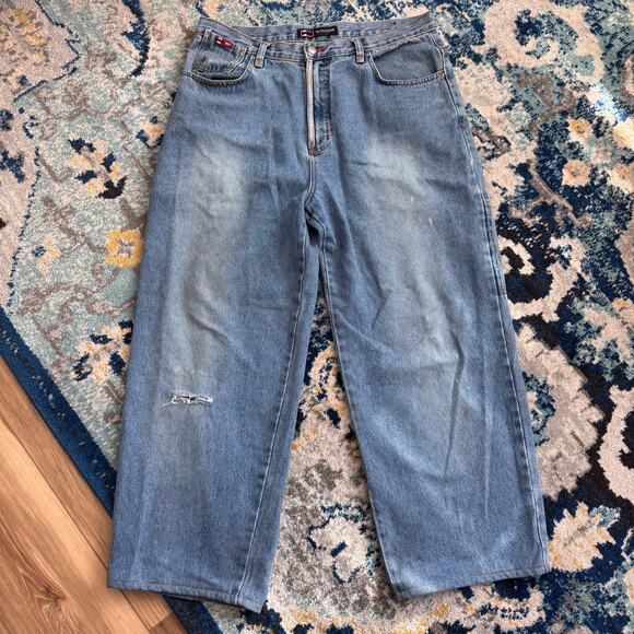 Y2k Bugle Boy Light Wash Washed Baggy Denim Crop Jeans 35x28 - Picture 1 of 6